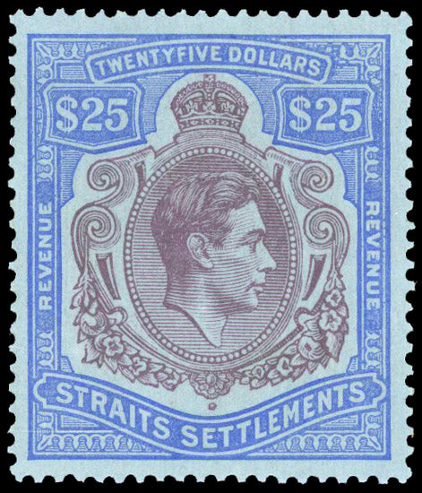 MALAYA STRAITS SETTLEMENTS SG F1 Unmounted Mint 1938 KGVI $25 REVENUE / REVENUE