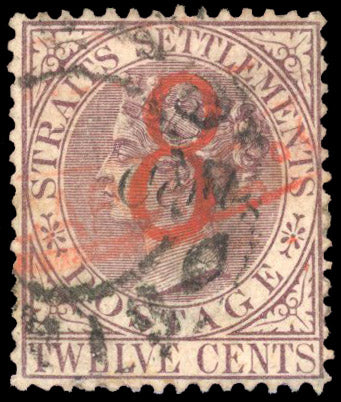 MALAYA STRAITS SETTLEMENTS SG 80c Used 1884 8 on 8c on 12c variety s of Cents low