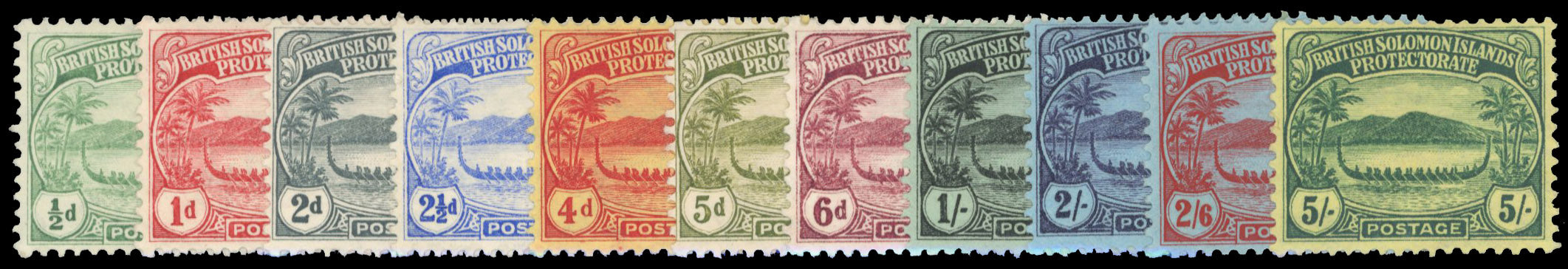 British Solomon Islands SG 8/17 Mint 1908-11 Small Canoe set of 11 to 5s