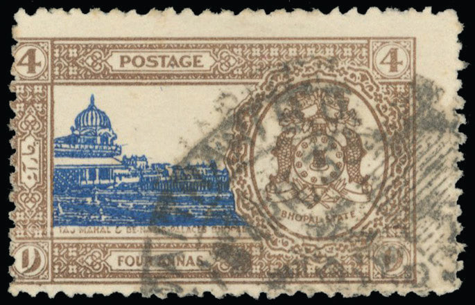 I.F.S. BHOPAL SG O339b Used 1936-49 Official 4a error OPT OMITTED