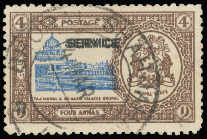 I.F.S. BHOPAL SG O339c Used 1936-49 Official 4a error SERVICE opt double