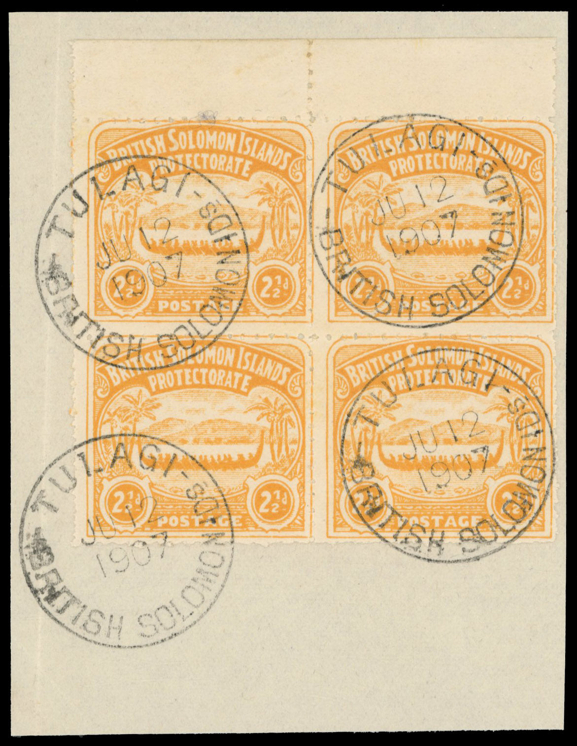 British Solomon Islands SG 4 Used 1907 Large Canoe 2¬Ωd orange-yellow