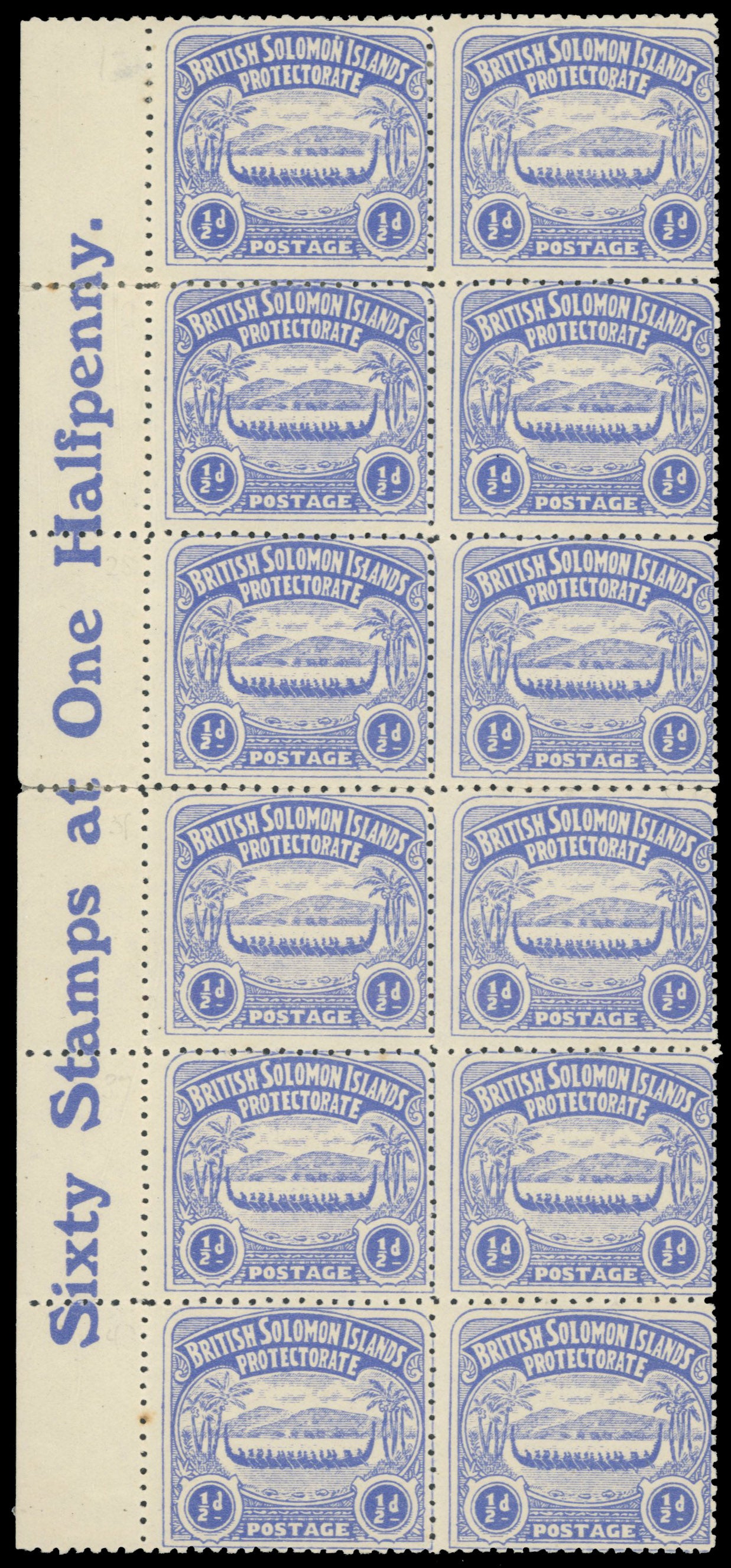 British Solomon Islands SG 1 Mint 1907 Large Canoe ½d ultramarine