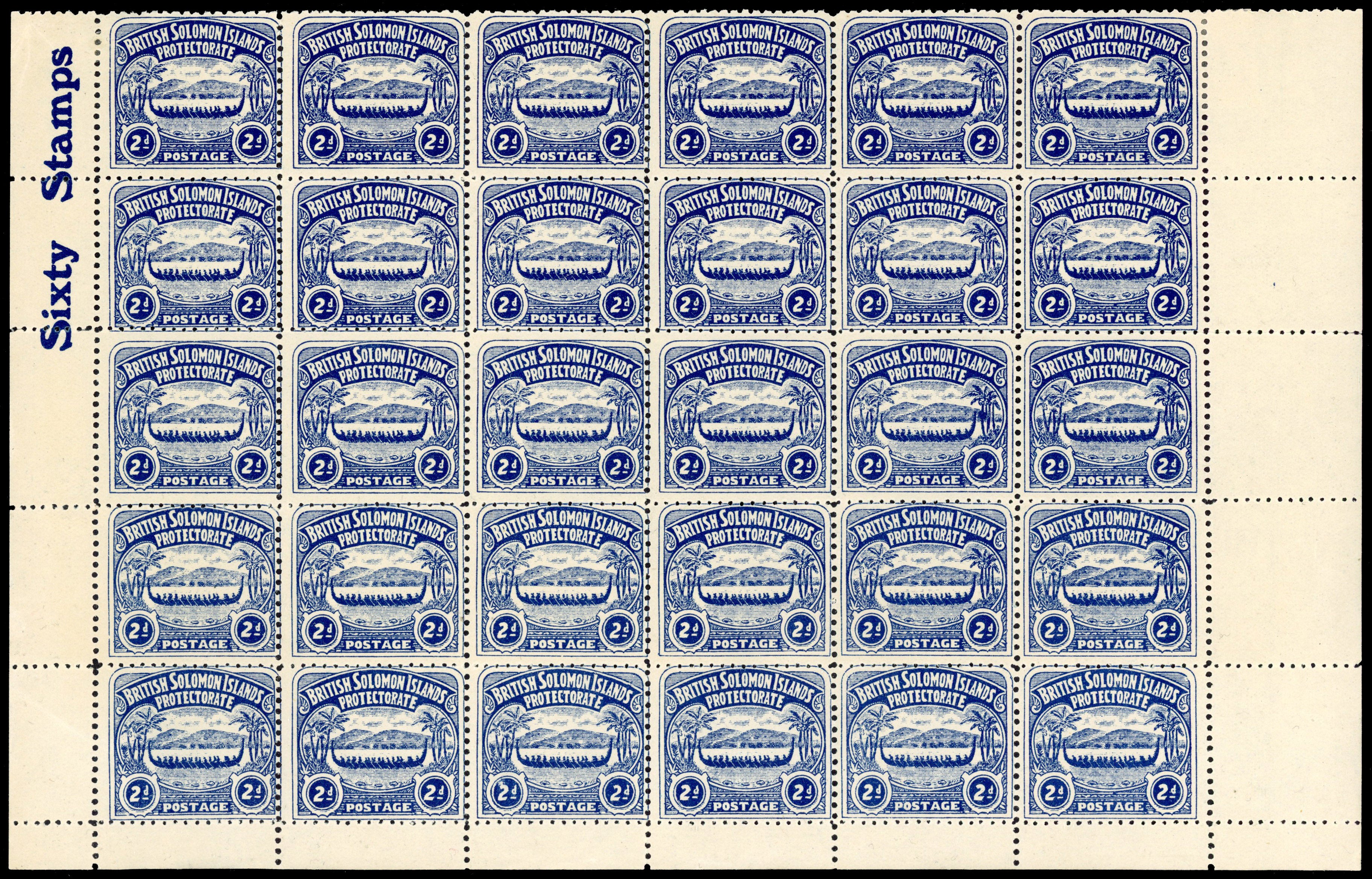 British Solomon Islands SG 3 Mint 1907 Large Canoe 2d indigo block