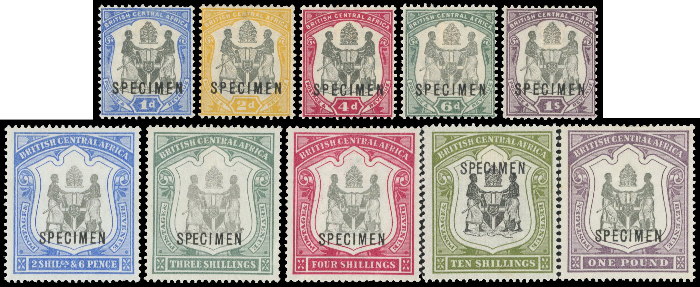 NYASALAND SG 43s/51s SPECIMEN 1897-1900 set of 10 to £1
