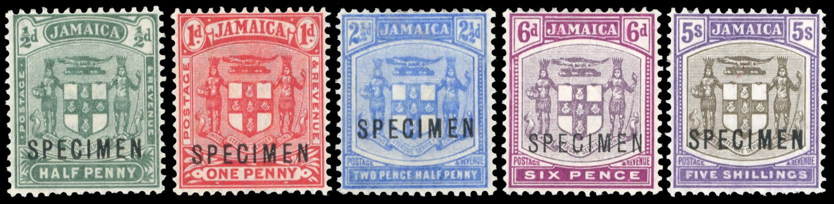 Jamaica SG 38s/45s Specimen 1905-11 Arms set of 5