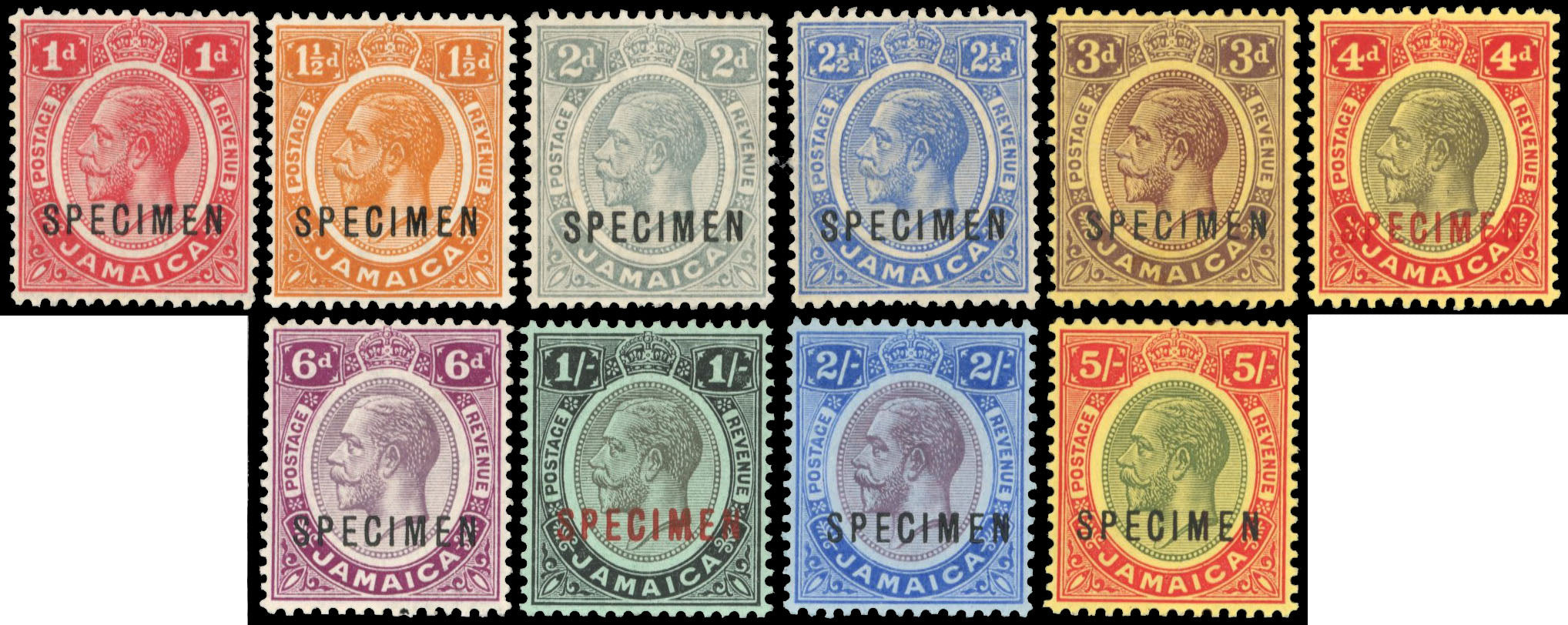 Jamaica SG 58s/67s Specimen 1912-20 set of 10 to 5s