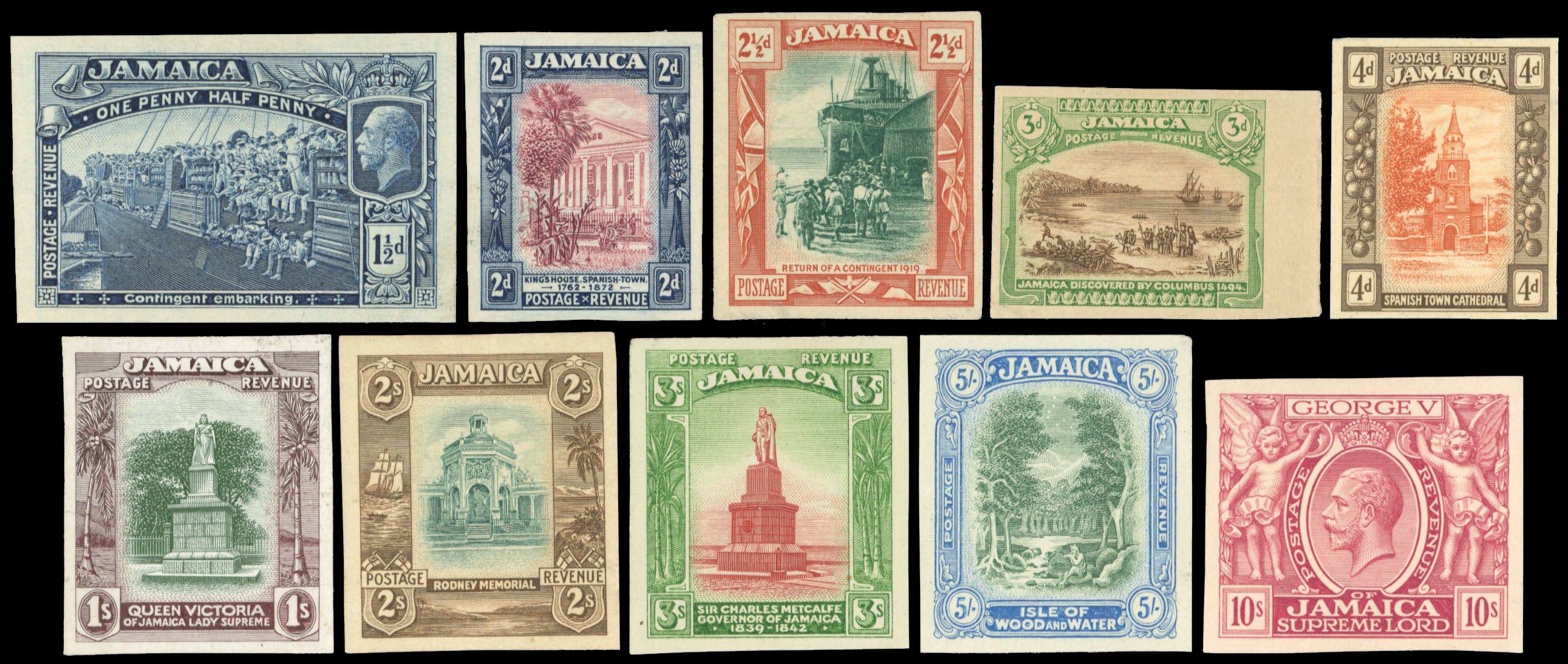 Jamaica SG 80/89 Proof 1922 (c.) printer's samples x10