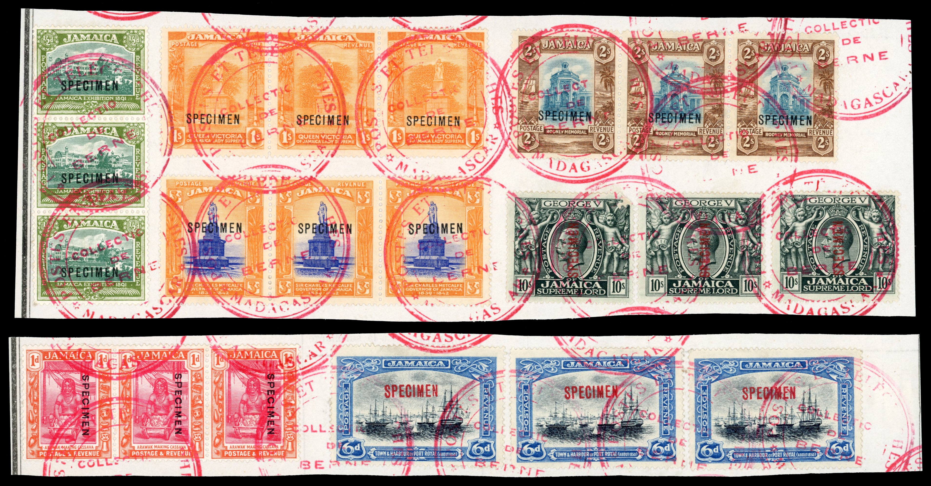 Jamaica SG 94s/106s Specimen 1921-29 set of 13 to 10s from the Madagascar archive