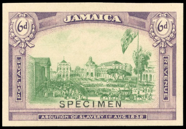 Jamaica SG 90 Proof 1921 Abolition of Slavery 6d printer's sample