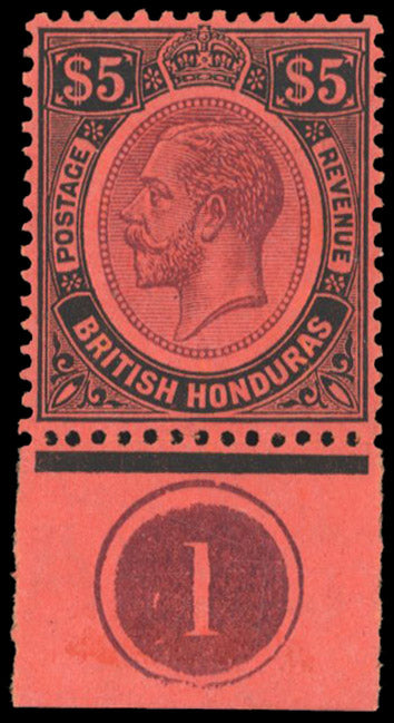 British Honduras SG 125 1922-33 $5 plate number single