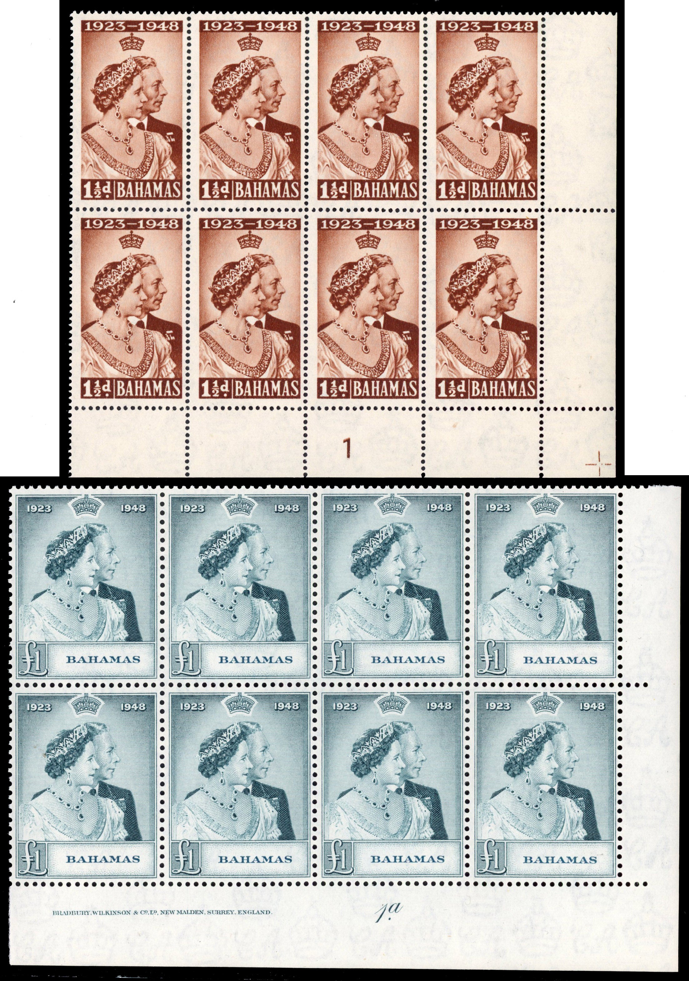 BAHAMAS SG 194/95 Unmounted Mint 1948 RSW set in plate blocks