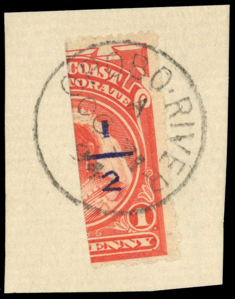 NIGER COAST SG 63 Used 1894 ½ on 1d vermilion surcharge in violet Opobo provisional