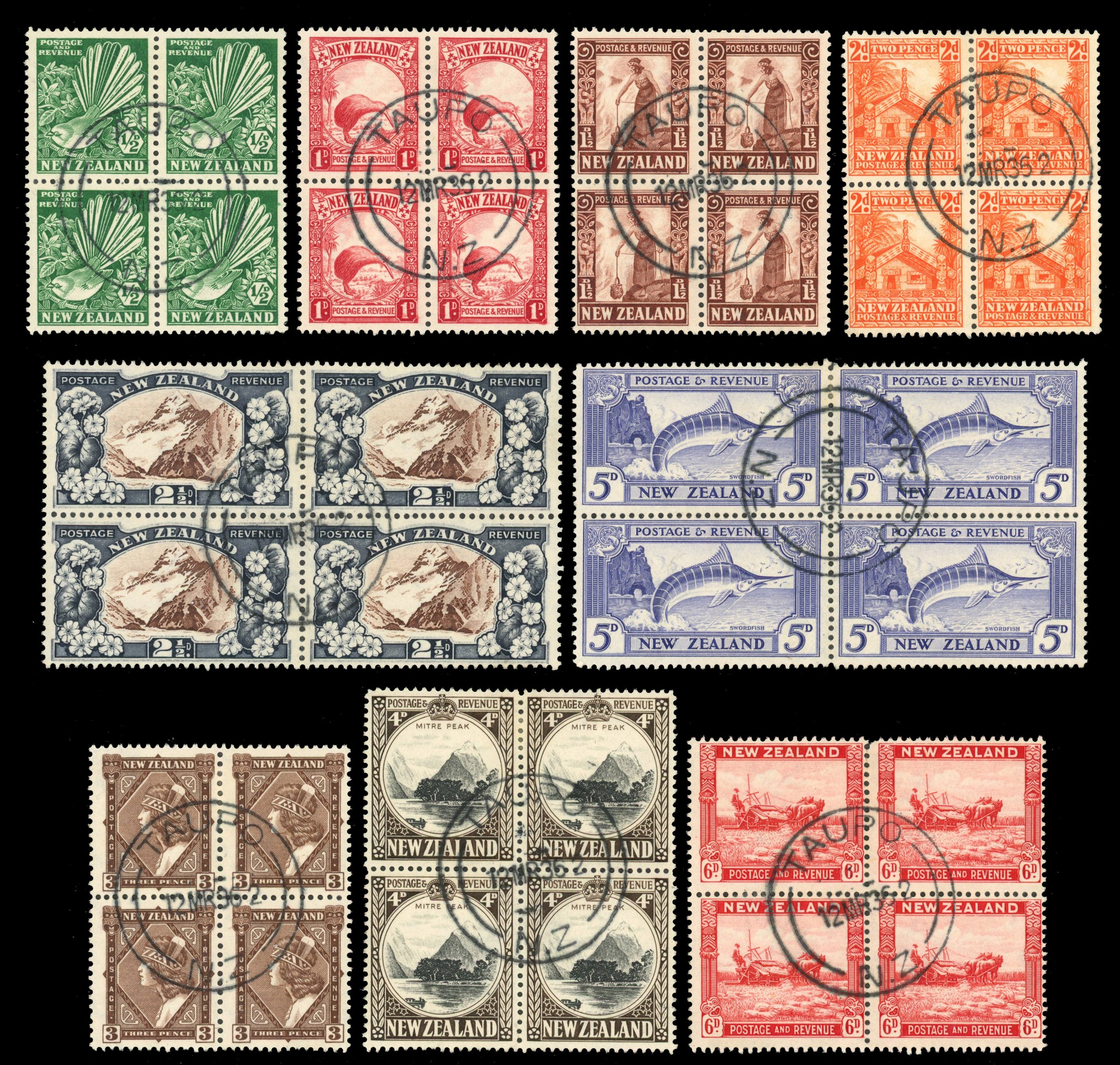 NEW ZEALAND SG 556/69 Used 1935-36 set of 14 to 3s