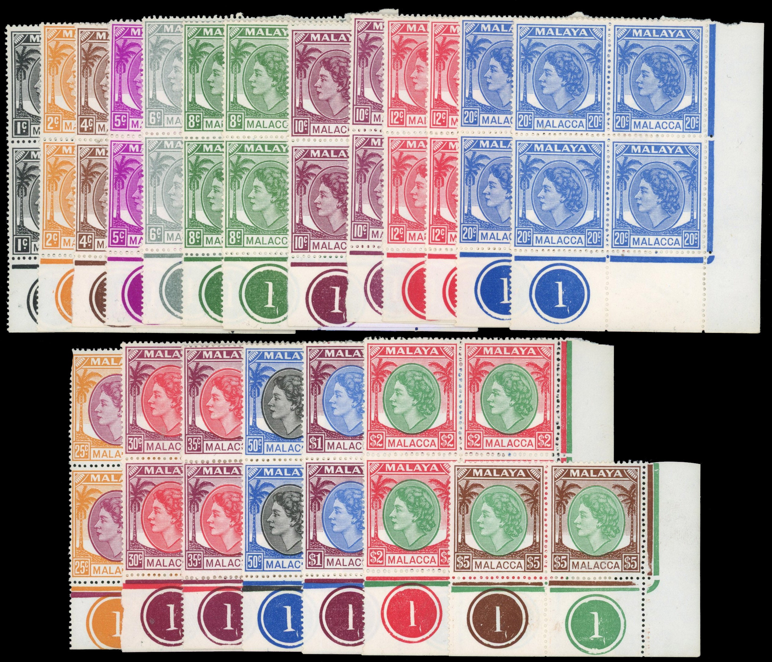 MALAYA MALACCA SG 23/38 Mint 1954-57 set to $5