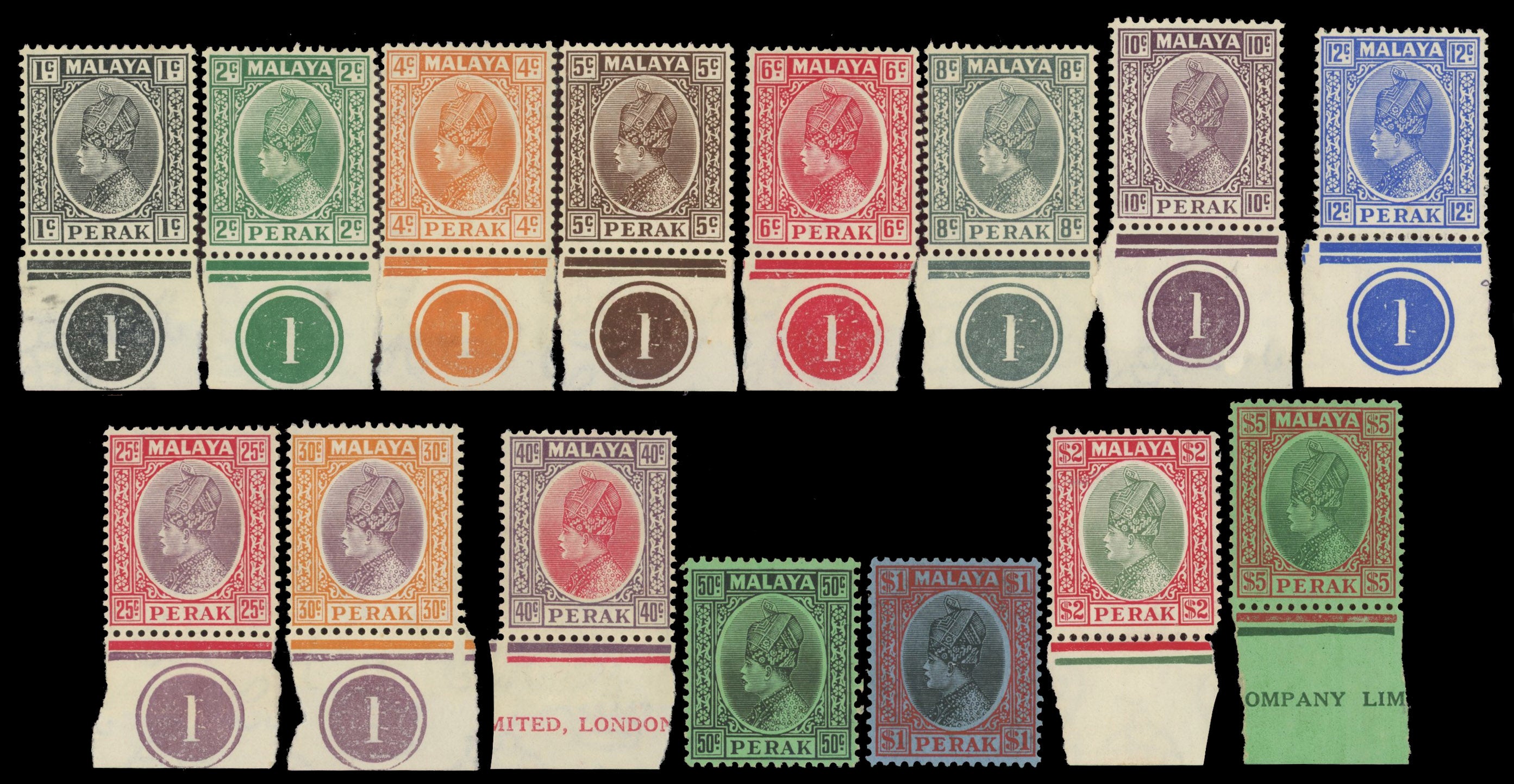 MALAYA PERAK SG 88/102 Mint 1935-37 set of 15 to $5