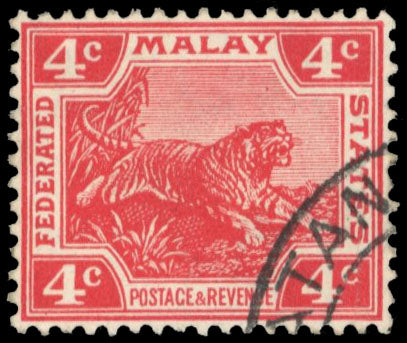Malaya Federated Malay States SG 38b Used 1904-22 4c variety watermark upright