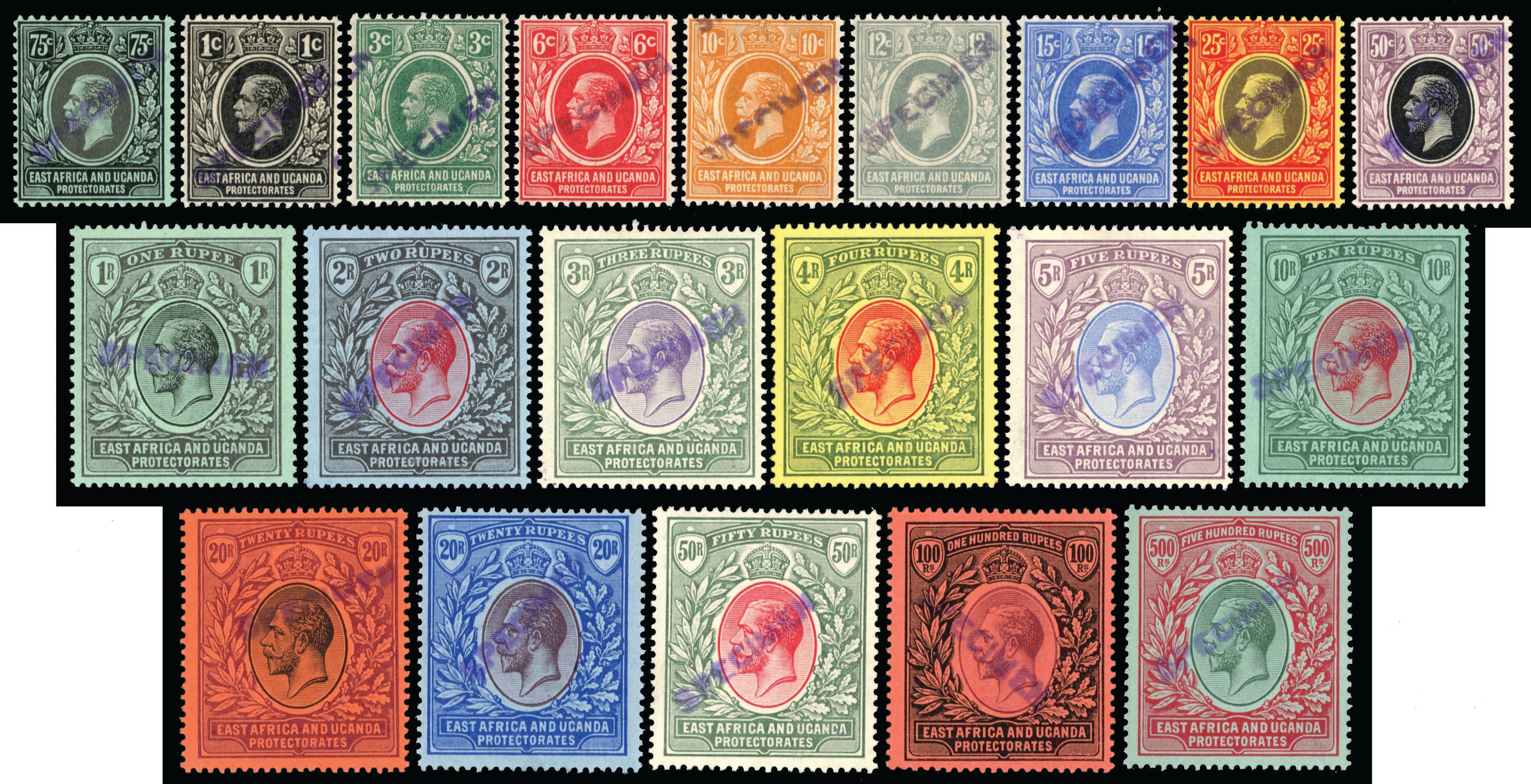 Kenya Uganda Tanganyika SG 44/58 Specimen 1912-21 set to 500r