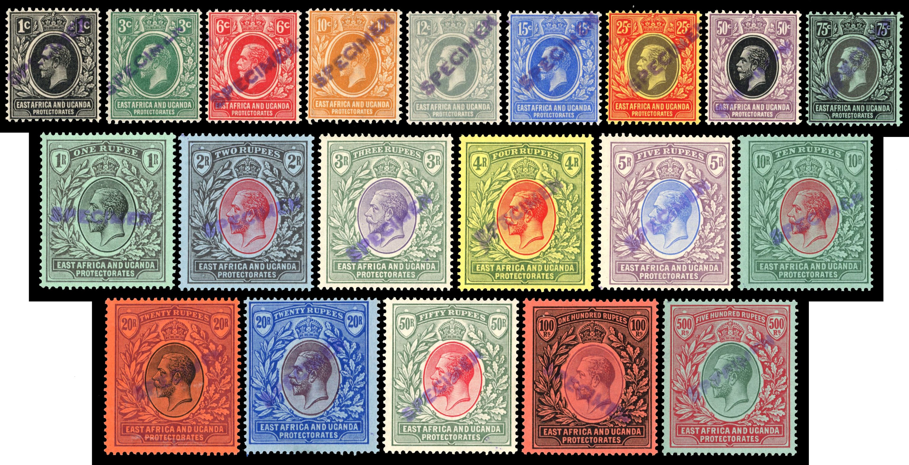 Kenya Uganda Tanganyika SG 44/58 Specimen 1912-21 set to 500r
