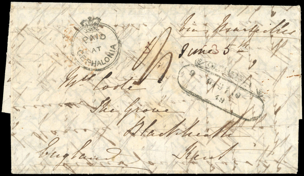 Ionian Islands SG CC1 1849 entire from Cephalonia to England