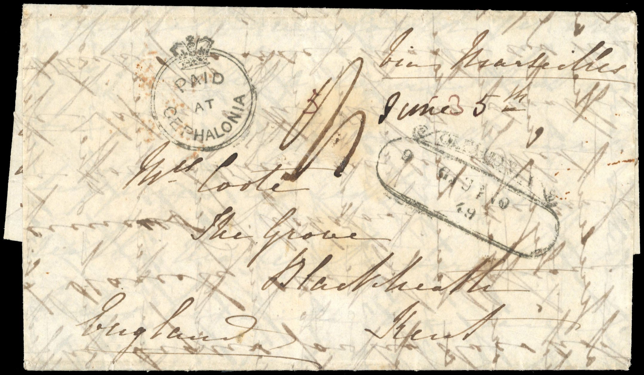 Ionian Islands SG CC1 1849 entire from Cephalonia to England
