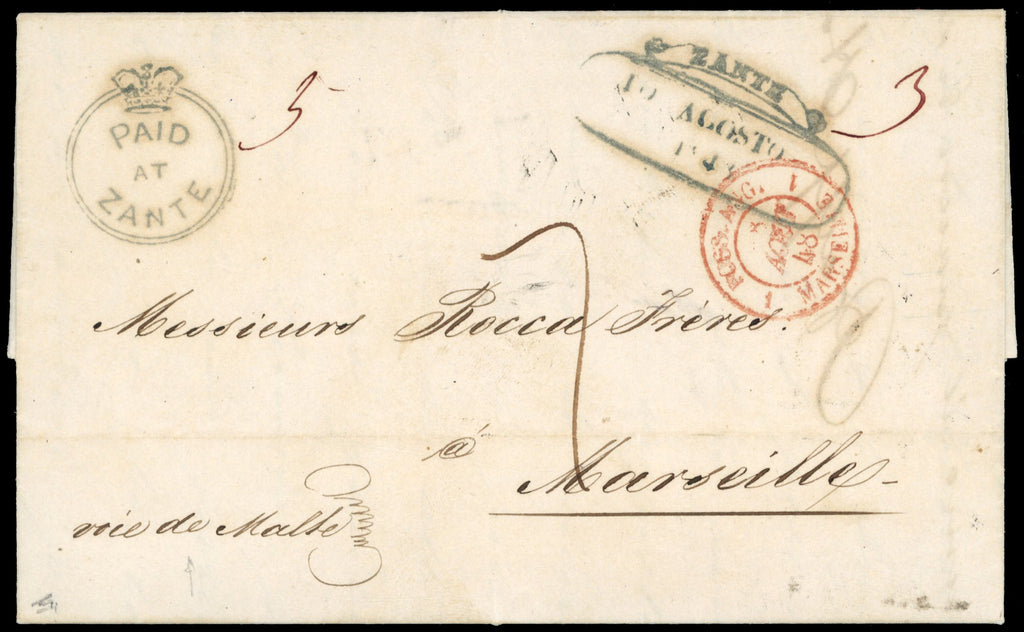 Ionian Islands SG CC4 1848 entire from Zante to Marseilles