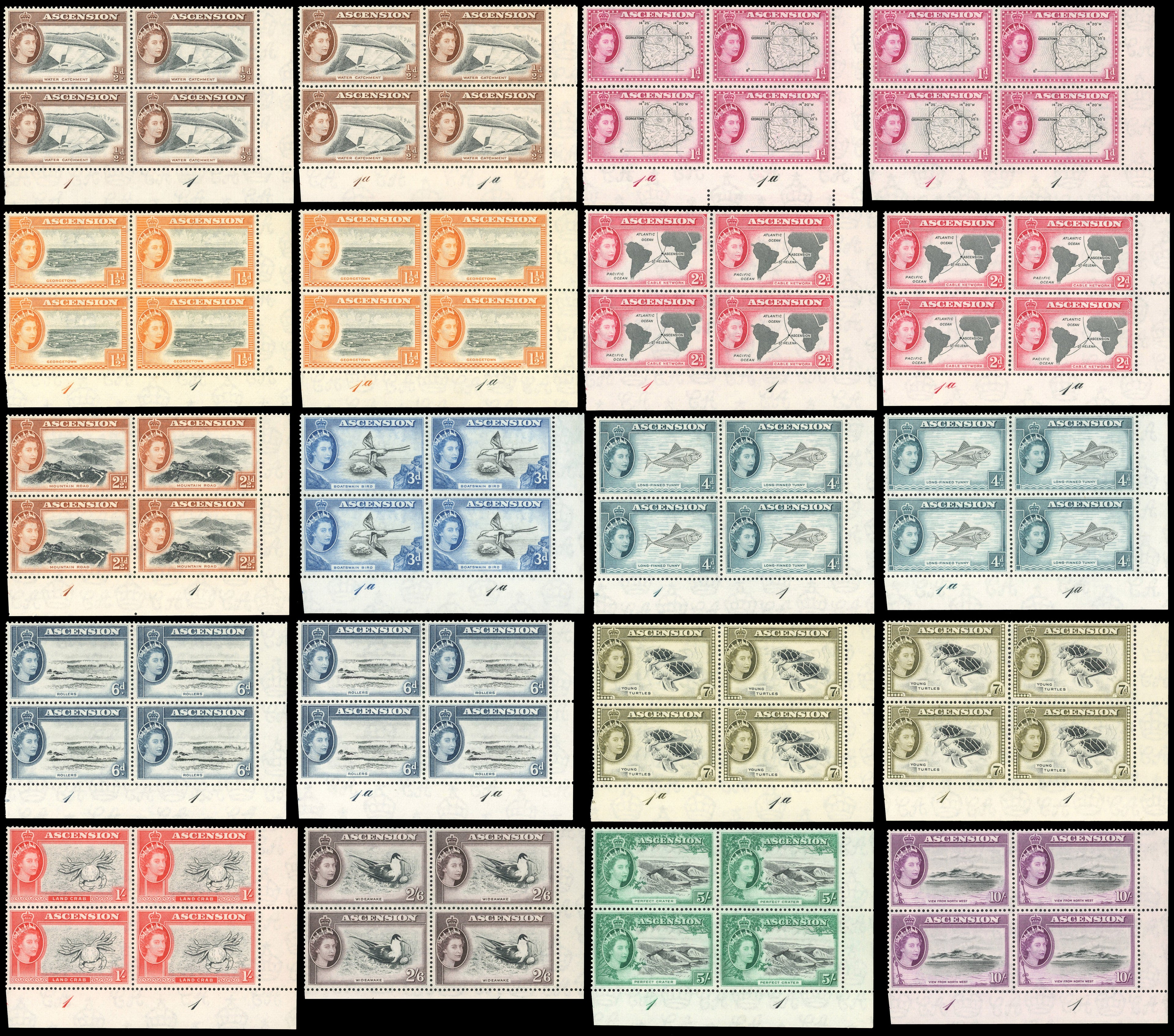 Ascension SG 57/69 Mint 1956 set to 10s plate blocks