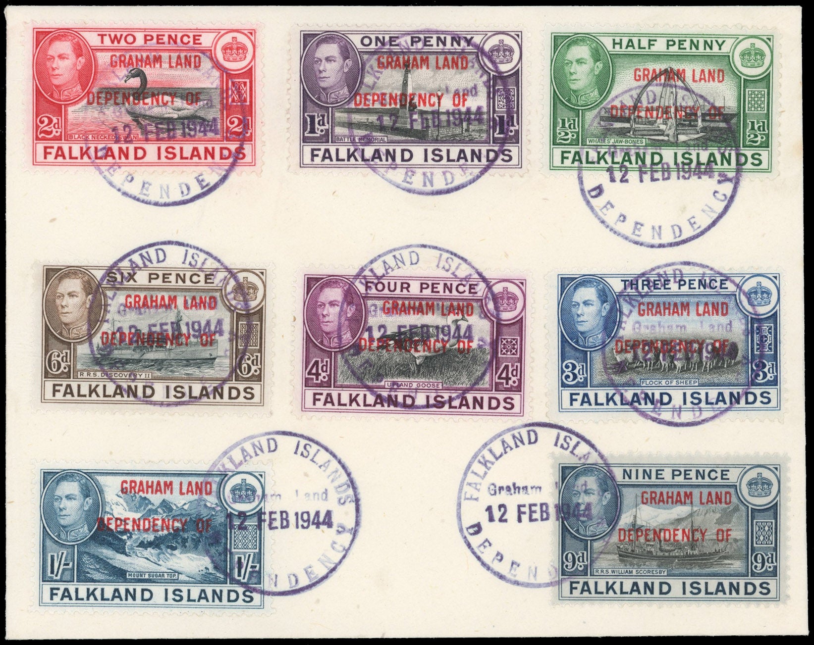 Falkland Islands Dependencies SG A1/A8 Cover 1944 set of 8 on fdc