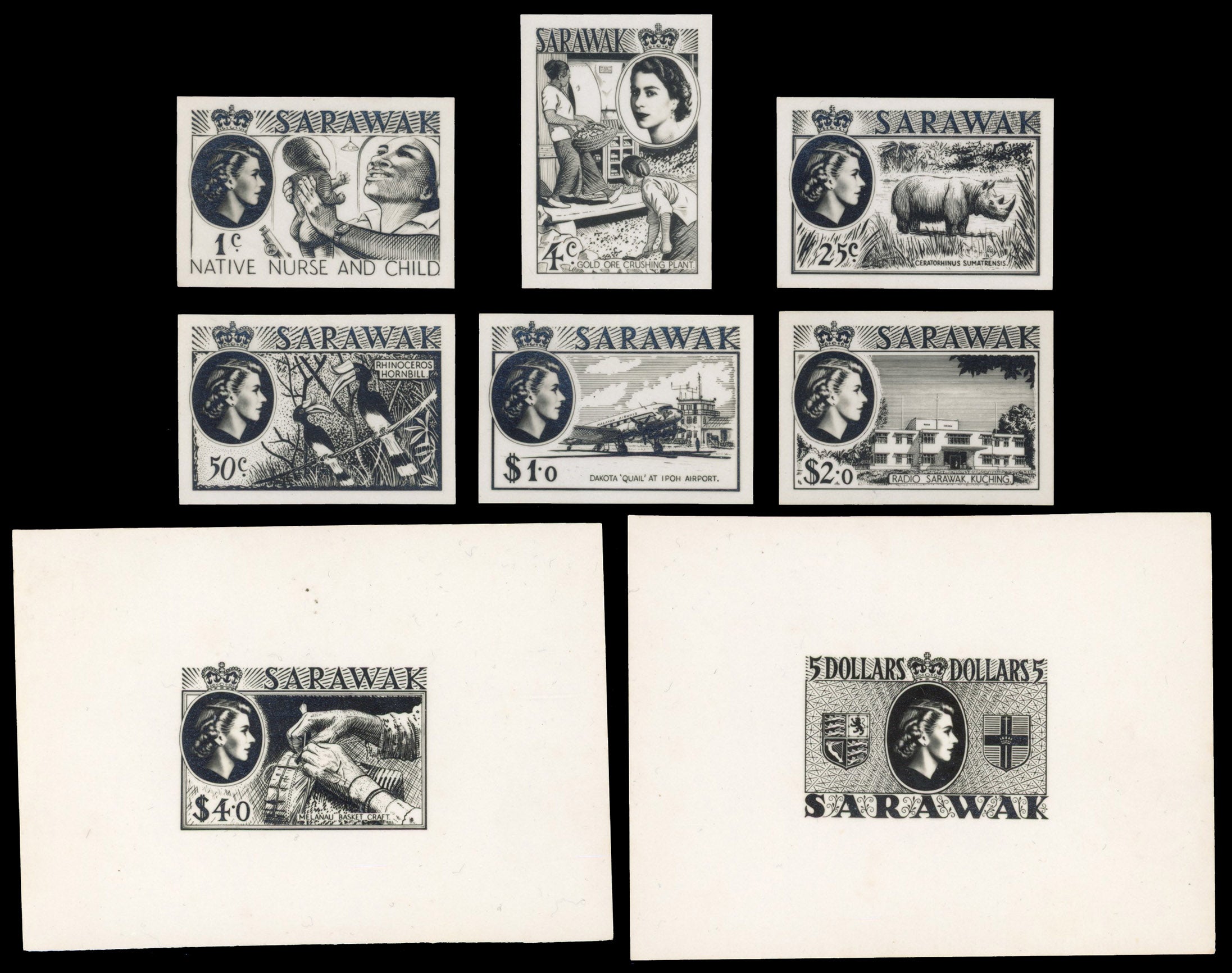 Sarawak SG 188/202 Proof 1955 photographic essay group x8