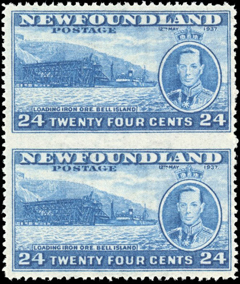 Newfoundland SG 265cb Unmounted mint 1937 Coronation 24c light blue imperforate between