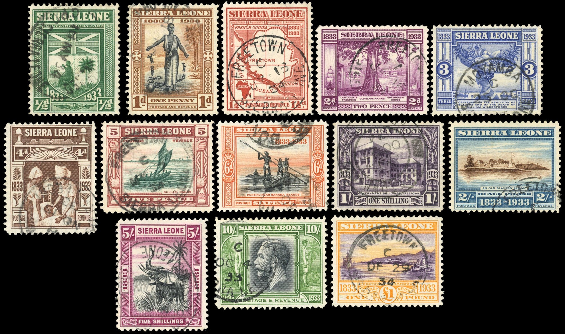 Sierra Leone SG 168/180 Used 1933 Wilberforce set of 13