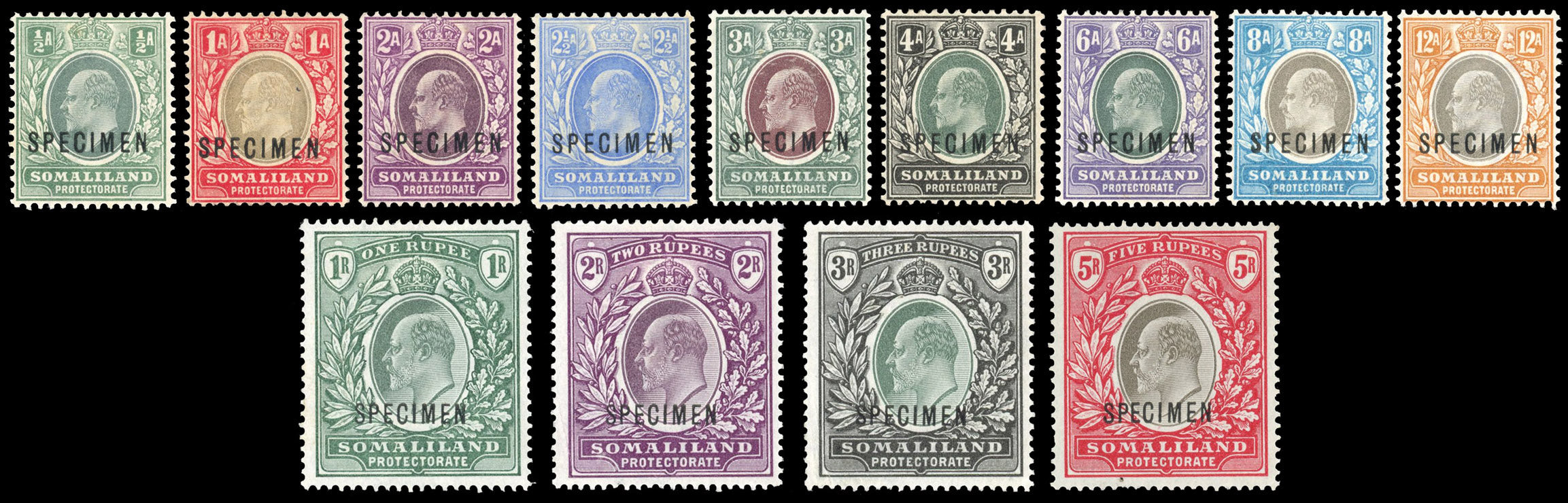 Somaliland Protectorate SG 32s/44s Specimen 1904 set to 5r