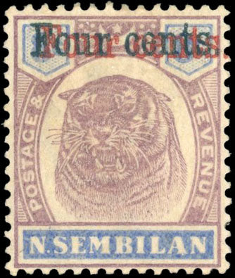 MALAYA NEGRI SEMBILAN SG 19c Mint 1898-1900 4c on 8c error surcharge double