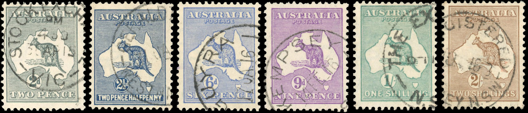 Australia SG 24/29 Used 1915 narrow Crown over A watermark set to 2s