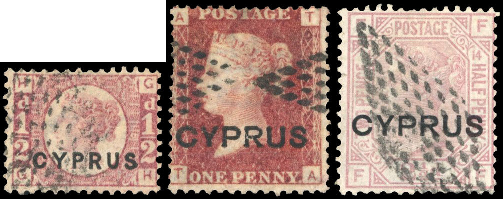 Cyprus SG 1, 2, 3 Used 1880 ½d, 1d, 2½d each with retta cancellation