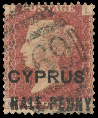 Cyprus SG 8b pl.201 Used 1881 ½d on 1d red type 4a surcharge