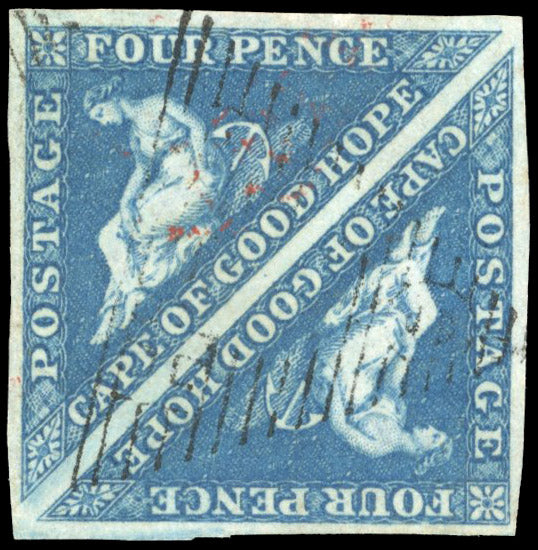 Cape of Good Hope SG 4a Used 1853 4d blue on slightly blued paper square pair