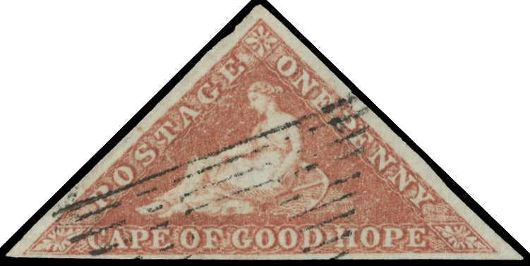 Cape of Good Hope SG 3b Used 1853 1d brick-red on slightly blued paper variety watermark sideways