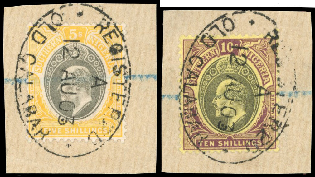 Southern Nigeria SG 18, 19 Used 1903-04 KEVII 5s, 10s
