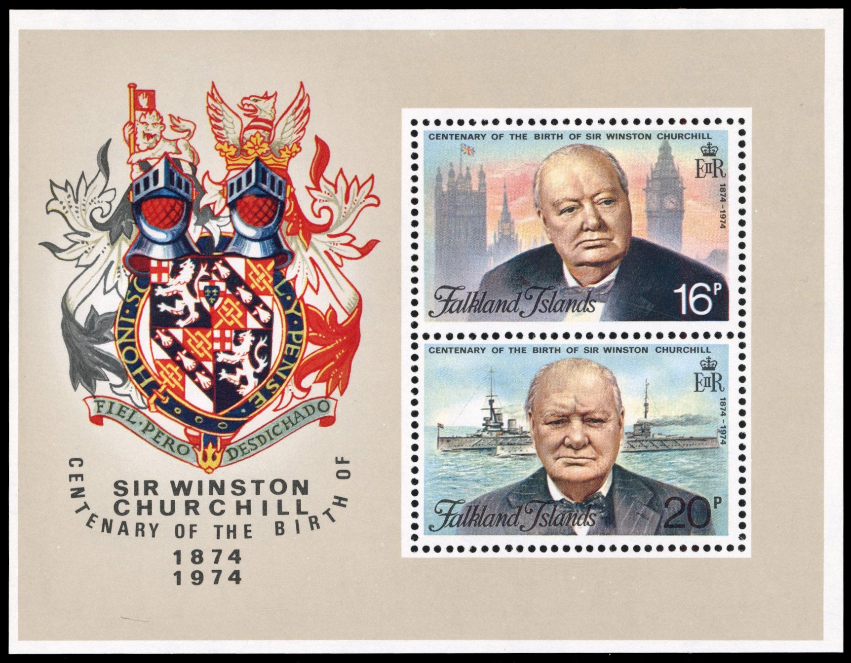 Falkland Islands SG MS306w Unmounted mint 1974 Churchill miniature sheet variety watermark inverted