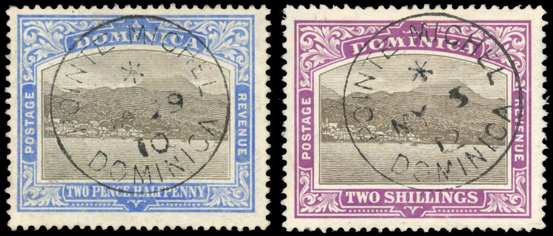 Dominica SG 40, 44 Used 1907-08 2½d and 2s with Pointe Michel cds