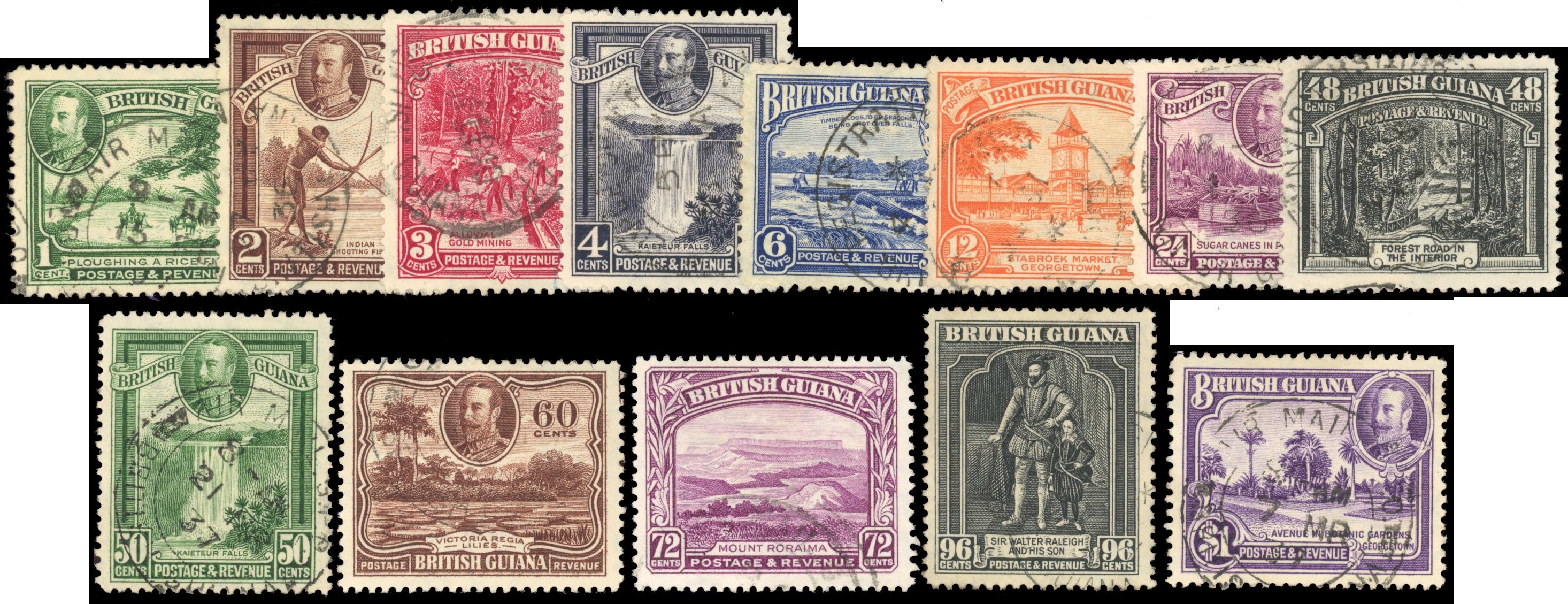 British Guiana SG 288/300 Used 1934-51 set of 13 to $1