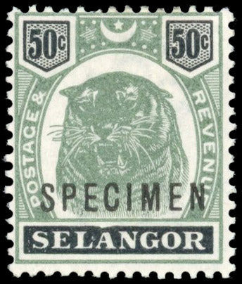 Malaya Selangor SG 60as Specimen 1895-99 50c green and black variety Dented frame