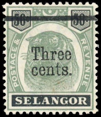 Malaya Selangor SG 67a Mint 1900 3c on 50c variety Antique t in cents
