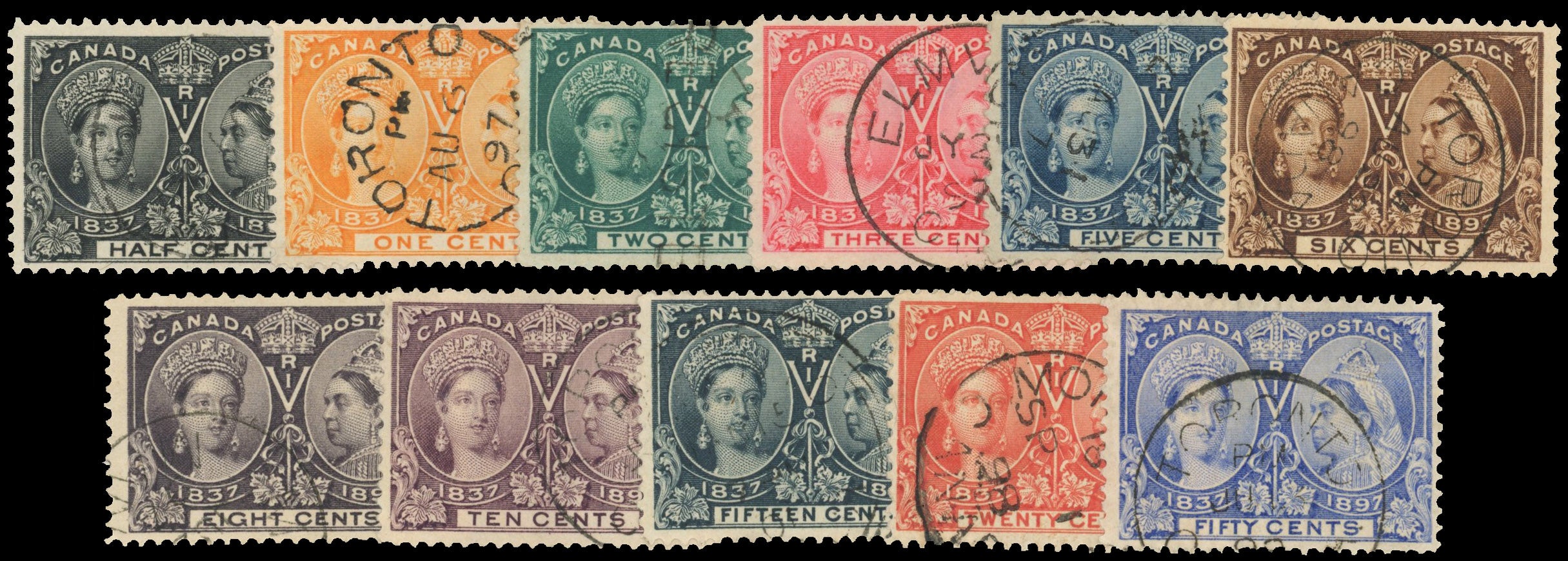 Canada SG 121/134 Used 1897 Jubilee short set of 11 to 50c