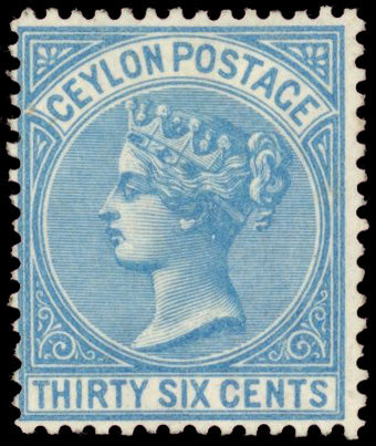 Ceylon SG 129 Mint 1872-80 36c blue watermark CC