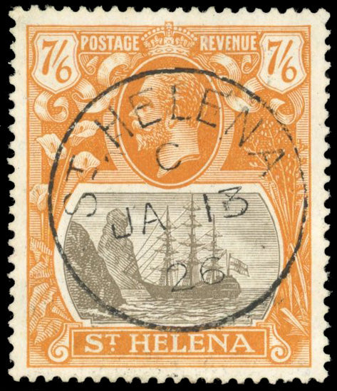 St Helena SG 111 Used 1922-37 7s6d grey-brown and yellow-orange