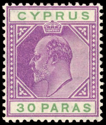 Cyprus SG 63b Mint 1904-10 30pa purple and green variety Broken top left triangle