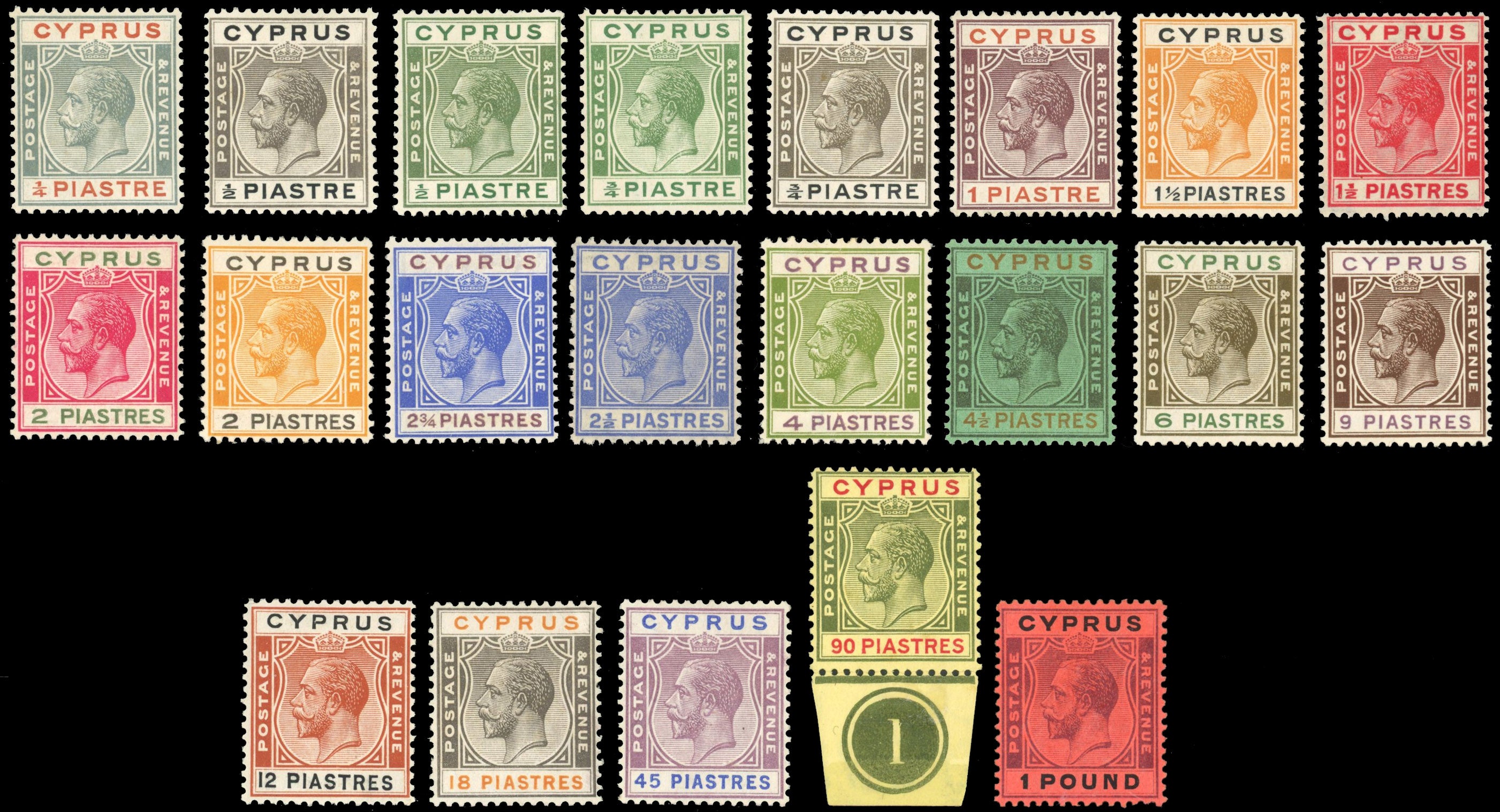 Cyprus SG 102/22 Mint 1924-28 set of 21 to £1