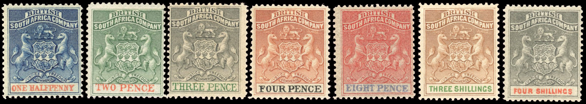 Rhodesia SG 18/26 Mint 1892-94 set of 7 to 4s